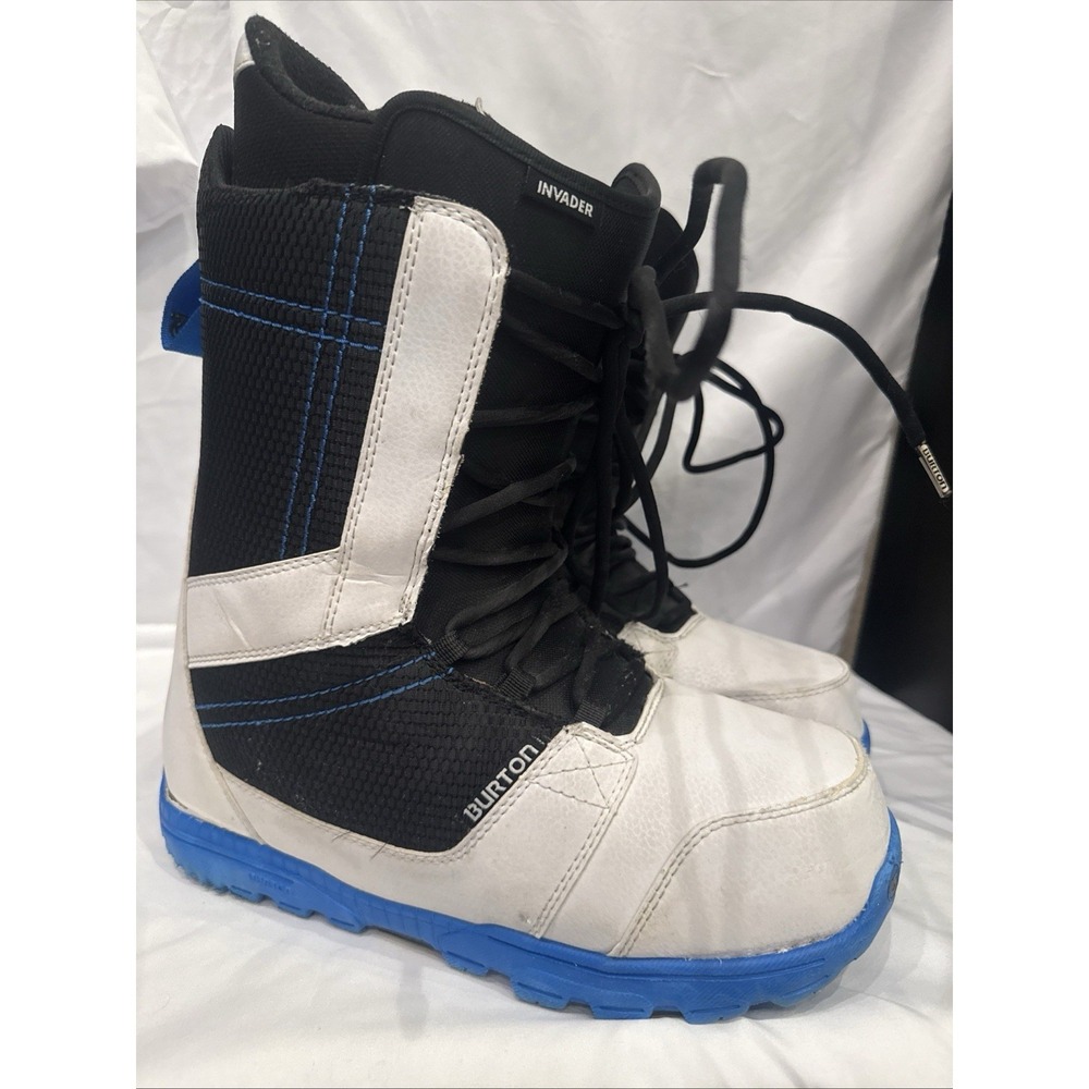 Burton Invader Snowboard Boots Men's Size 12 White Blue Lace Up Soft Flex